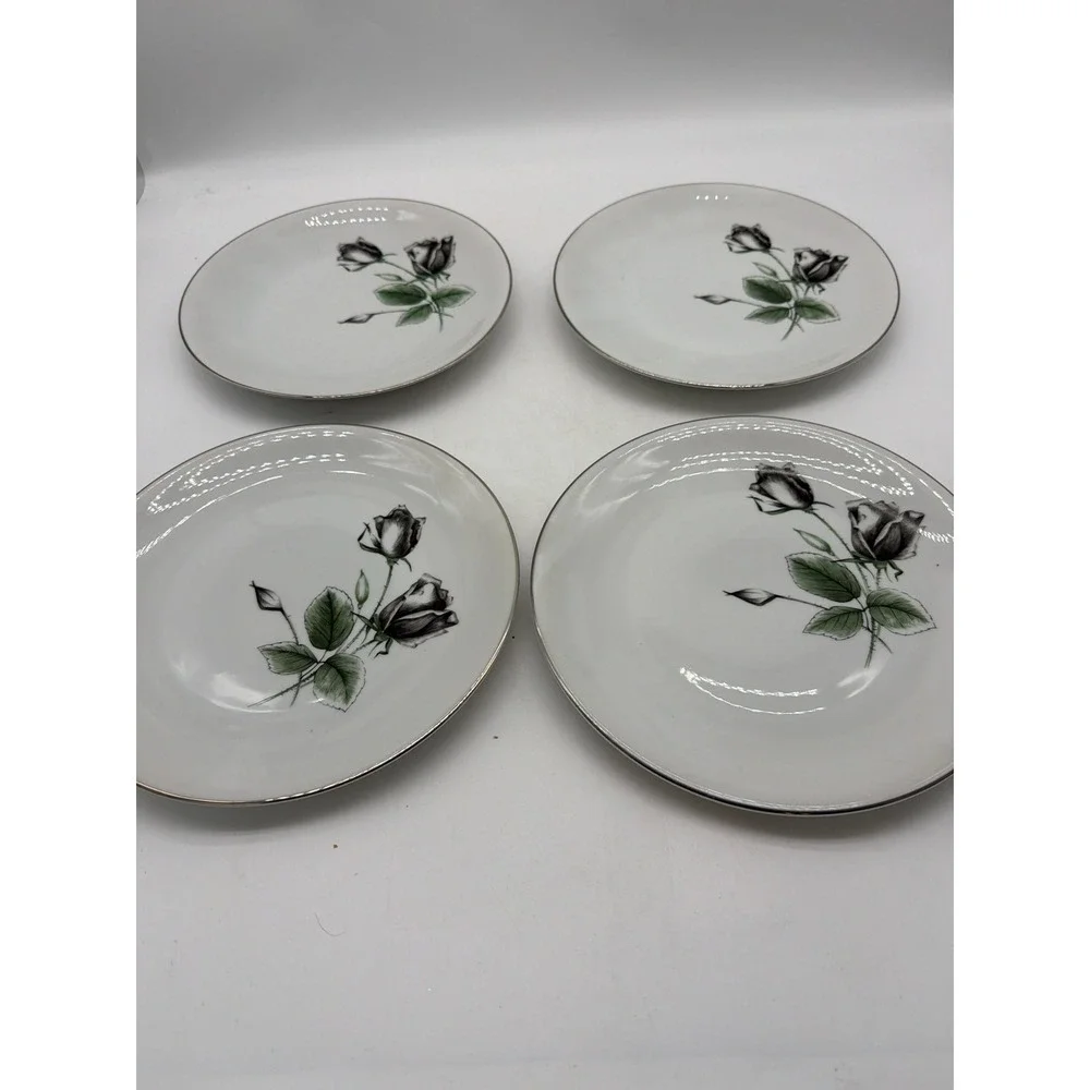 4 Vtg Stonegate Germany Bavarian Midnight Rose Dinner Plate 9 7/8